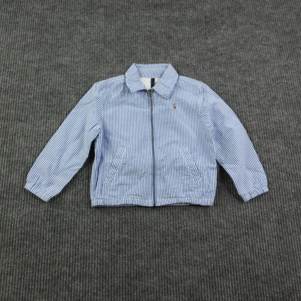 Polo Ralph Lauren Jacket Unisex Kids 3T Blue Striped Full Zip Pony Collared NWT
